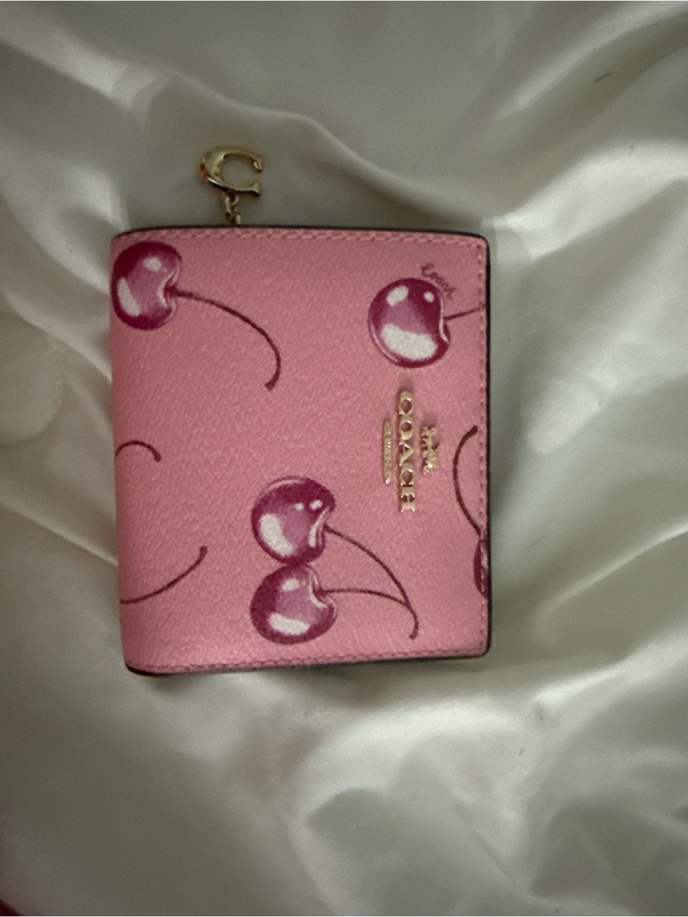 Coach Pink Cherry Compact Wallet with Gold Hardware
